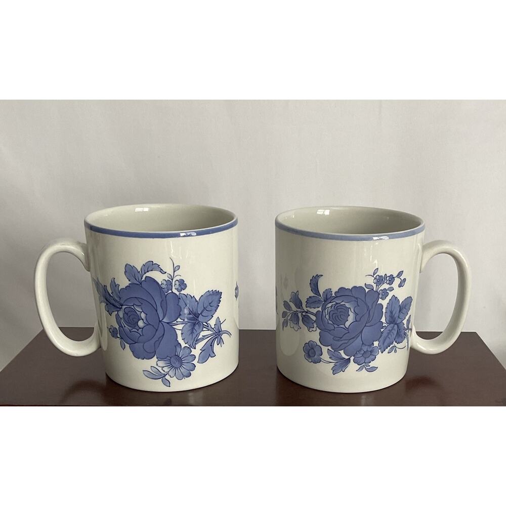 2 Spode Rochelle Blue Flower Coffee Mugs Made In England Discontinued